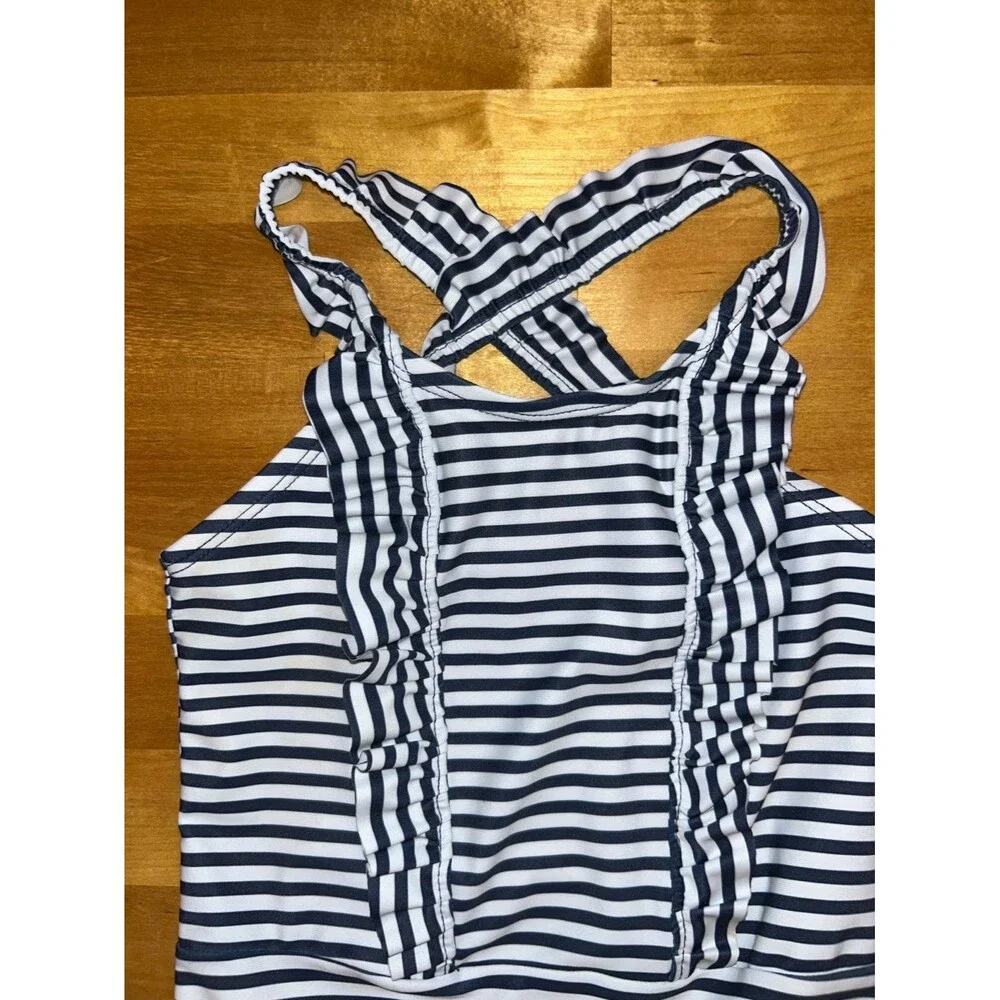 Toddler Girls Baby Gap Brand Navy and White Striped One Piece Swimsuit Size 4T